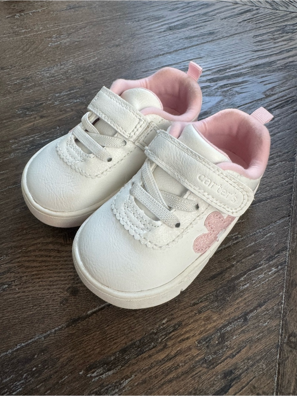 Carter's White and Pink Toddler Sneakers with Glitter Heart